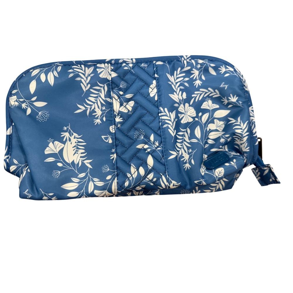 Lug Blue White Floral Quilted Cosmetic Bag Travel Makeup Pouch Organizer